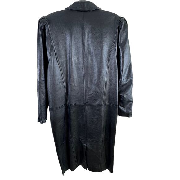 Vintage Gino di Giorgio Black Leather Button Up Trench Coat Size L - Picture 2 of 14